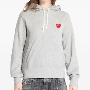 Comme des Garcons Gray Hoodie with Red Heart Patch